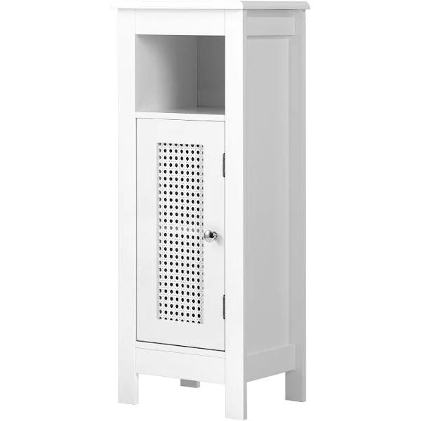 Oikiture Bathroom Cabinet Floor Cupboard Slim Laundry Storage Rattan Door White