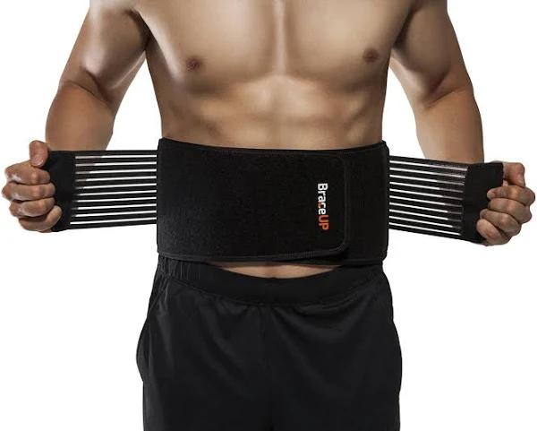 BraceUP Stabilising Lumbar Lower Back Brace and Support Belt with Dual Adjustable Straps and Breathable Mesh Panels (S/M)