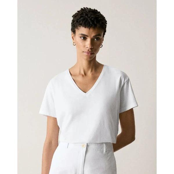 Trenery Pima Cotton V Neck T-Shirt in White M