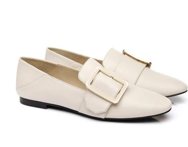 Australian Shepherd UGG Sally Square Buckle Loafers Opera Flats almond Toe, Cream / 36