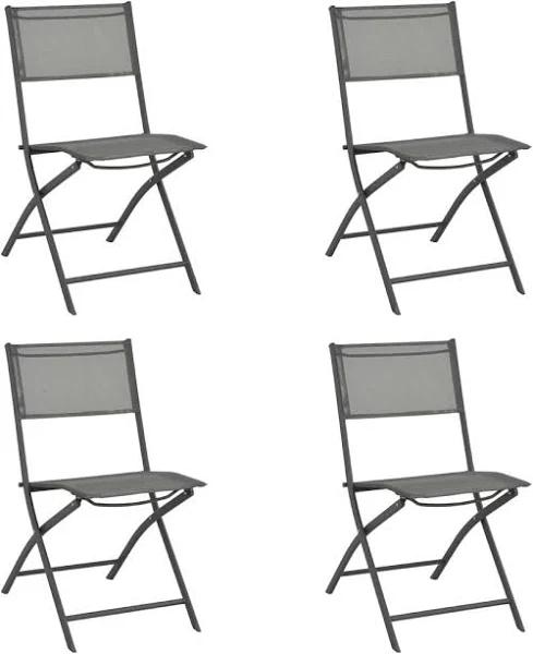 vidaXL Folding Outdoor Chairs 4 Pcs Grey Steel and Textilene