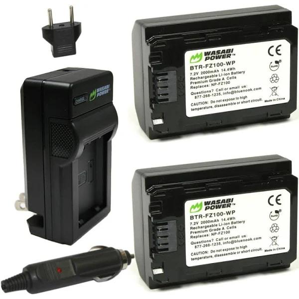 Wasabi Power NP-FZ100 Battery (2-Pack) and Charger for Sony FX3, A1, A9, A9 II, A7C, A7R III, A7R IV, A7S III, A7 III, A7 IV, A6600