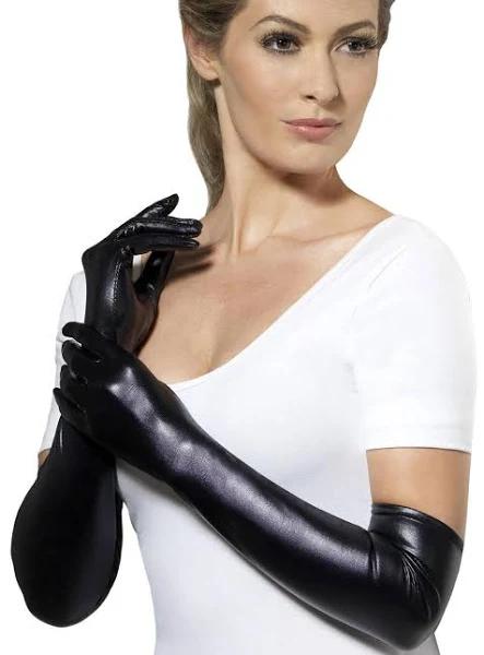 Black Wet Look Gloves