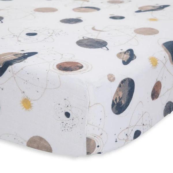 Little Unicorn Cotton Muslin Fitted Cot Sheet - Planetary