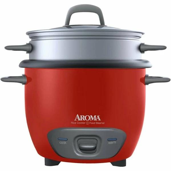 Aroma Housewares ARC-743-1NGR 6-Cup (Cooked) (3-Cup Uncooked) Pot Style Rice Cooker and Food Steamer Red