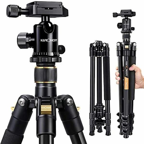 K&F Concept 62'' DSLR Tripod Lightweight and Compact Aluminum Camera Tripod with 360 Panorama Ball Head Quick Release Plate For Travel and Work