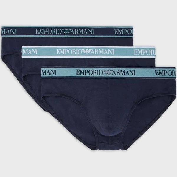 Emporio Armani - Three-Pack of Briefs With Core Logo Waistband, 95% Cotton 5% Elastane, Navy Blue, Size: S