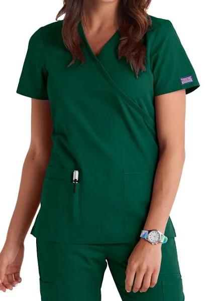 Cherokee Workwear Scrubs Mock Wrap Rib Knit Top - M - Hunter