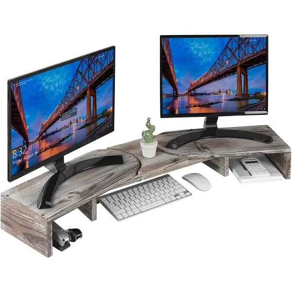 J JACKCUBE Design Rustic Dual Monitor Stand -MK547A (Rustic Wood)