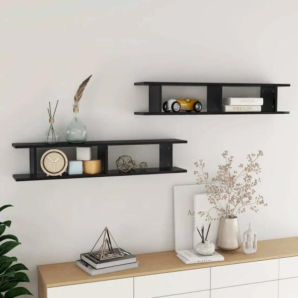 Wall Shelves 2 Pcs High Gloss Black 105x18x20cm Engineered Wood