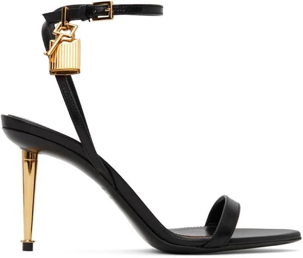 Tom Ford Black Padlock Pointy Naked Heeled Sandals