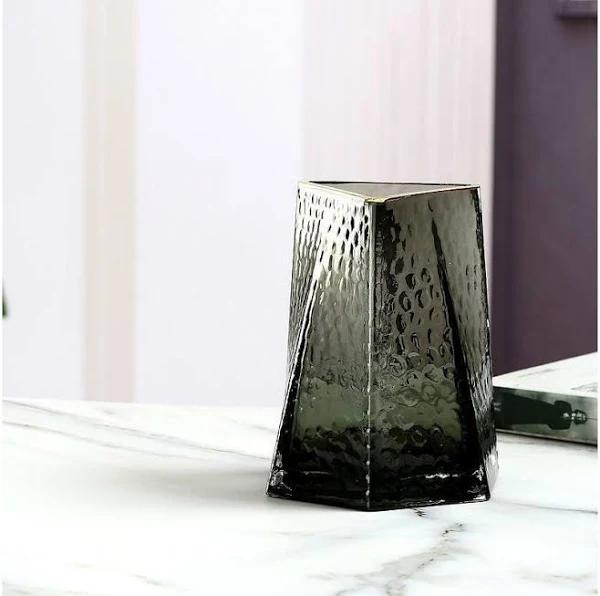 Artemis Triangle Glass Vase Rimmed Ash Small