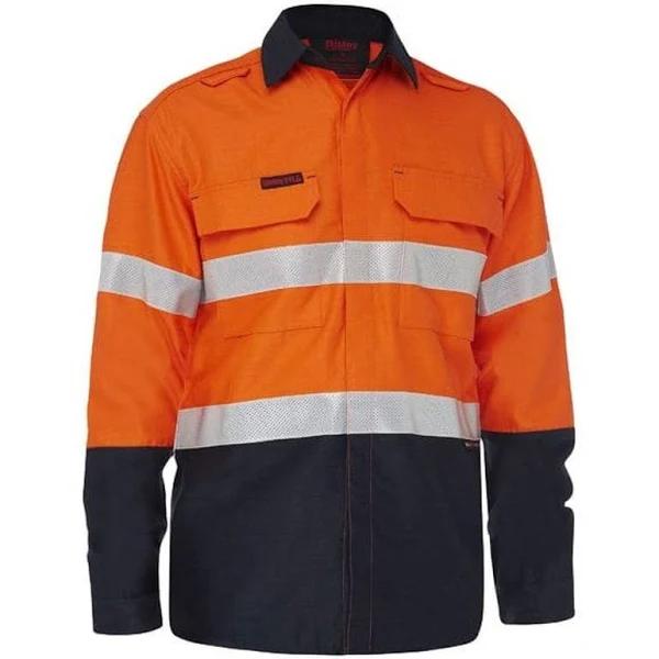 Bisley Apex 160 Taped Hi Vis Ultra FR Ripstop Vented Shirt (BS8338T) Orange/Navy / 6XL