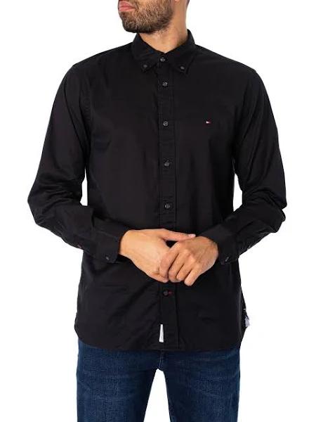 Tommy Hilfiger Flex Poplin Long Sleeve Shirt in Black XXL