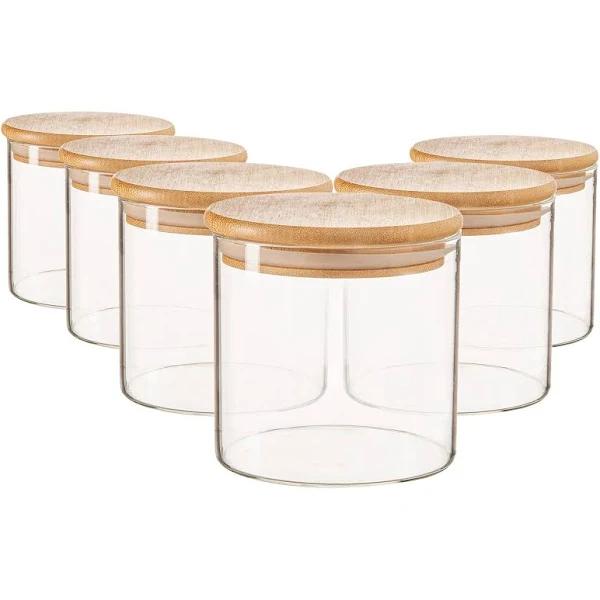 Argon Tableware Scandi Glass Storage Jars With Wooden Lids - 550ml - Pack of 6