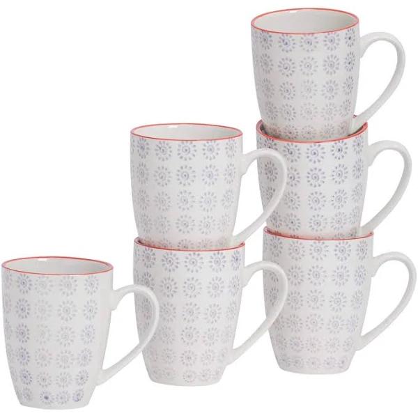 Purple 360ml Hand Printed China Coffee Mugs - Pack of Six - by Nicola Spring