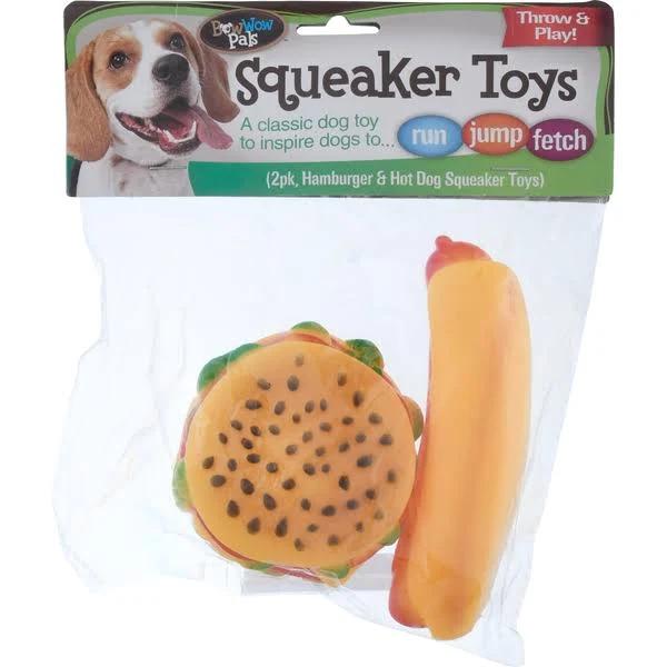 Bow Wow - Hamburger and Hotdog Vinyl Squeaker Toys - 2 Pack