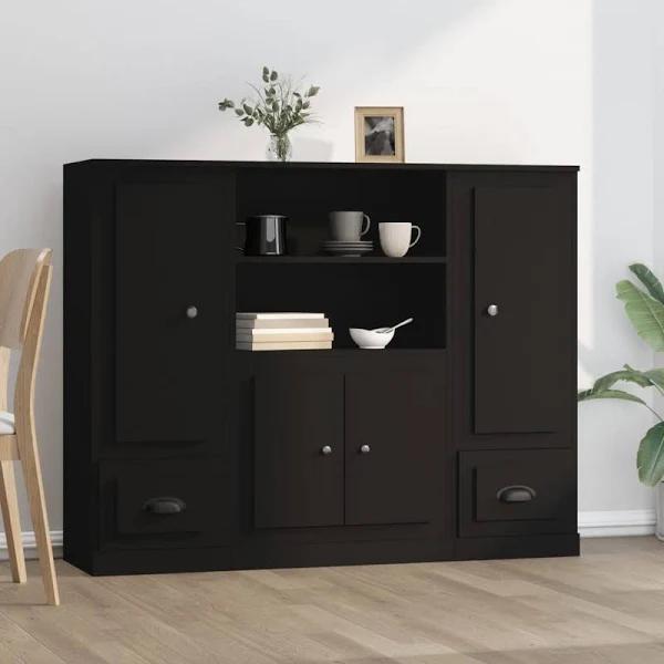 Highboards 3 Pcs Black Engineered Wood vidaXL