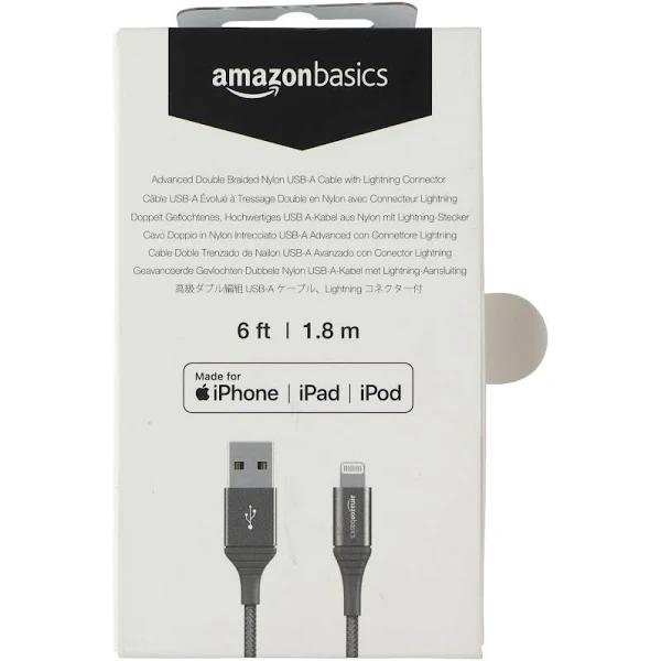 Amazon Basics iPhone Charger Cable, Nylon USB-A to Lightning, MFi Certified, For Apple iPhone 14 13 12 11 x XS Pro, Pro Max, Plus, Ipad, 10,000 Bend