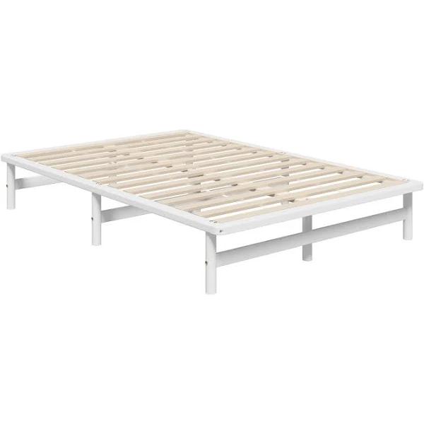 Oikiture Wooden Bed Frame Queen Size Solid Pine Timber White