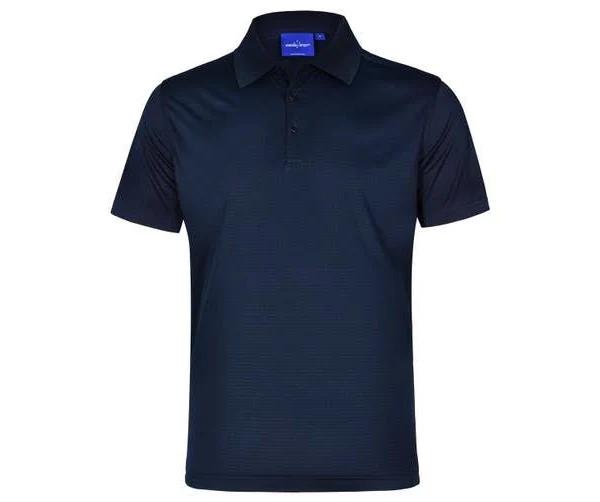 Isha | Mens CoolDry Self Striped Textured Polo Navy 1XL