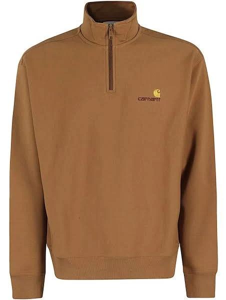 Carhartt WIP Mens Half Zip American Script Sweat Top - Hamilton Brown