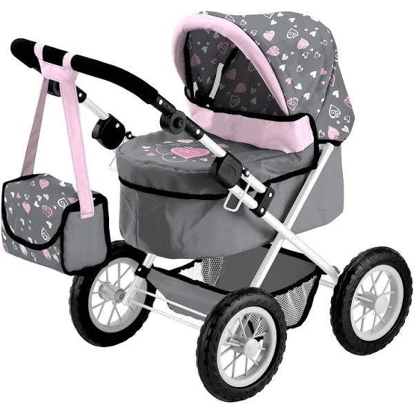 Bayer Doll Pram Trendy Grey with Pink Hearts