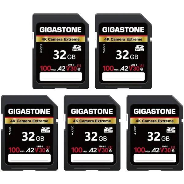 Gigastone 32GB 5-Pack SD Card, 4K Camera Extreme, A2 V30 SDHC Memory Card High Speed 4K Full HD Video Compatible With Canon Nikon Sony Pentax Kodak