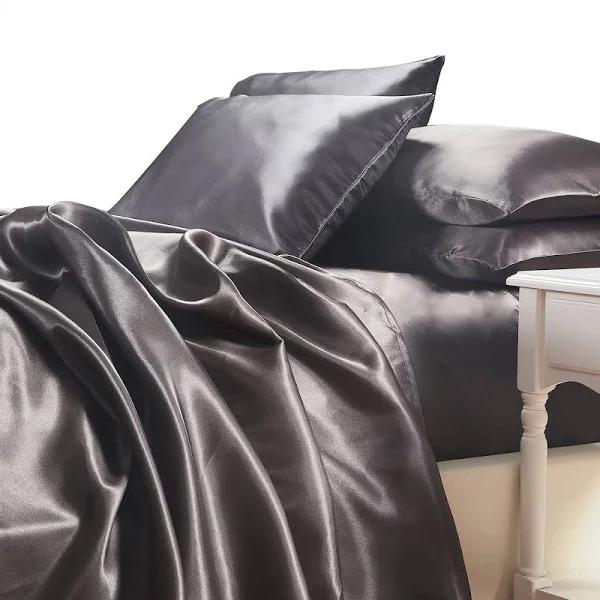 Ivory & Deene Satin Sheet Set - Charcoal Grey