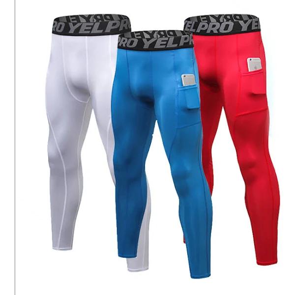 WIWU 3 Packs Men Compression Pants Sports Tights Leggings Base Layers Workout Running - Blue & White & Red - M - AfterPay & zipPay Available