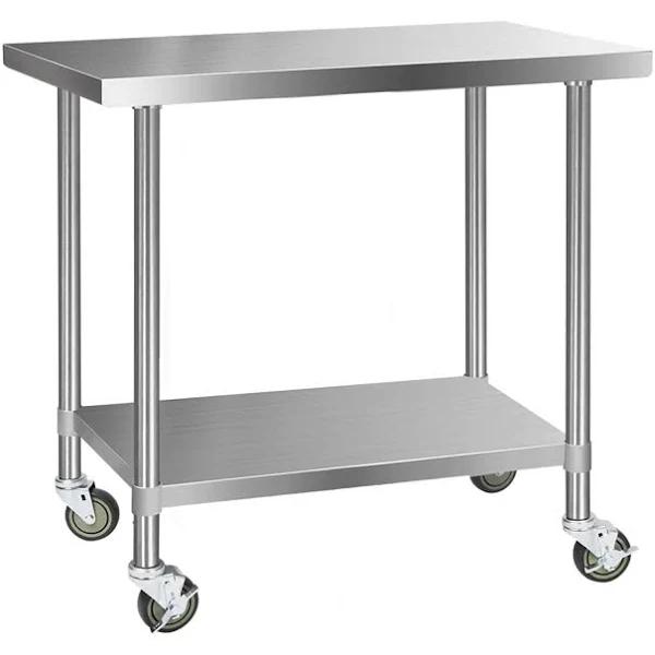 430 Stainless Steel Kitchen Benches Work Bench Food Prep Table with Wheels 1219mm x 610mm