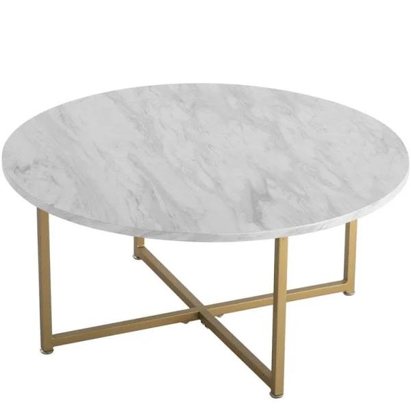 White Marble Effect Round Coffee Table With Gold Legs