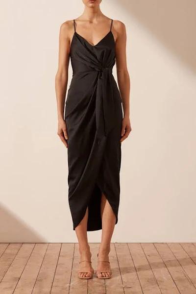 SHONA Joy Luxe Tie Front Cocktail Dress - Onyx