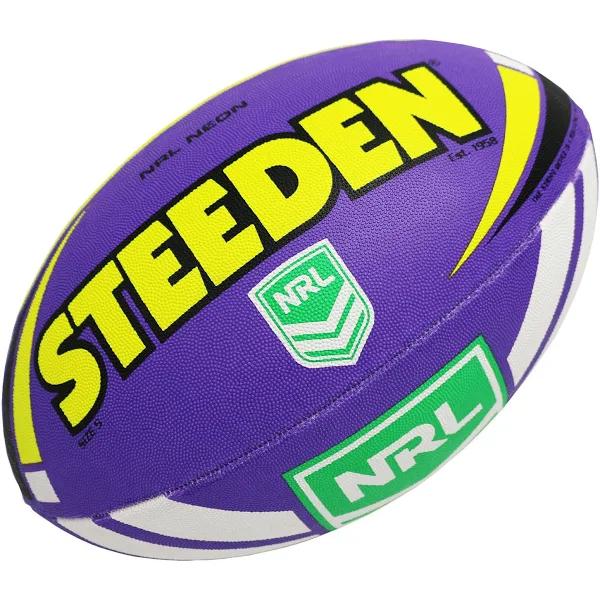 Steeden Neon NRL, Rugby League Football - Size 5 in Yellow/Purple