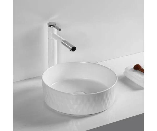 Ceramic Basin Bathroom Vanity Above Counter Sink Round Matte White 36cm Dia.