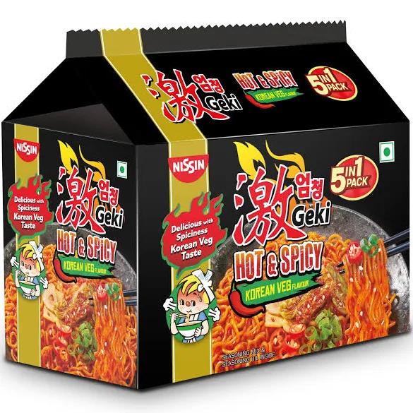 Geki Hot & Spicy Korean Instant Noodles Veg (5 in 1 Pack), 400 GM