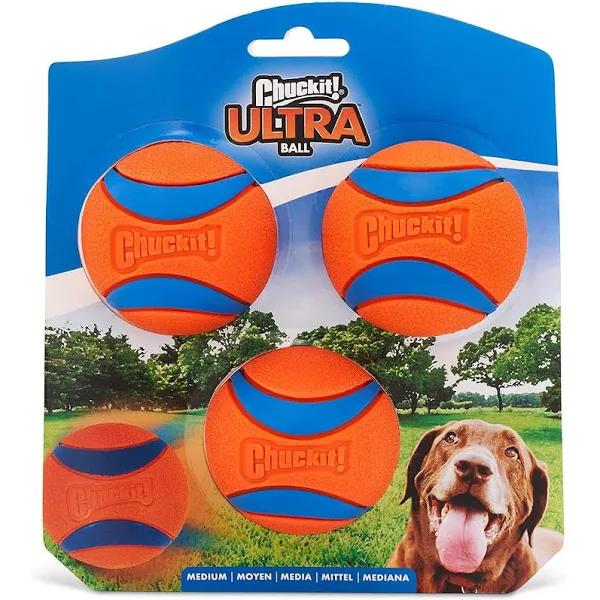 Chuckit! Ultra Ball Dog Toy, Durable High Bounce Floating Rubber Dog Ball, Launcher Compatible Toy For Dogs, 3 Pack, Medium