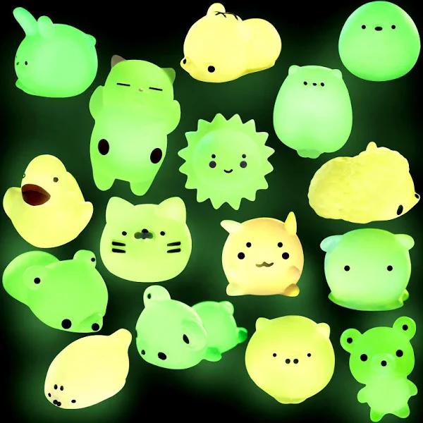 Outee 16 Pcs Mochi Squishies Toys Mini Squishies Mochi Animals Toys Glow in The Dark Toys Stress Relief Toys Bulk Mochi Cat Random Halloween Kids