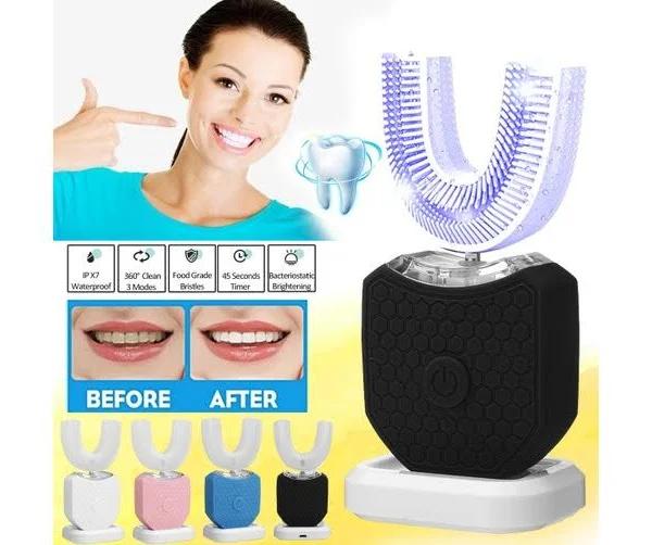 Electric 360 U Shape Automatic Ultrasonic Toothbrush Teeth Clean Oral Whitening