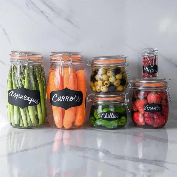 Argon Tableware Glass Storage Jars with Airtight Clip Lid - 125ml Set - Clear Seal - Pack of 6