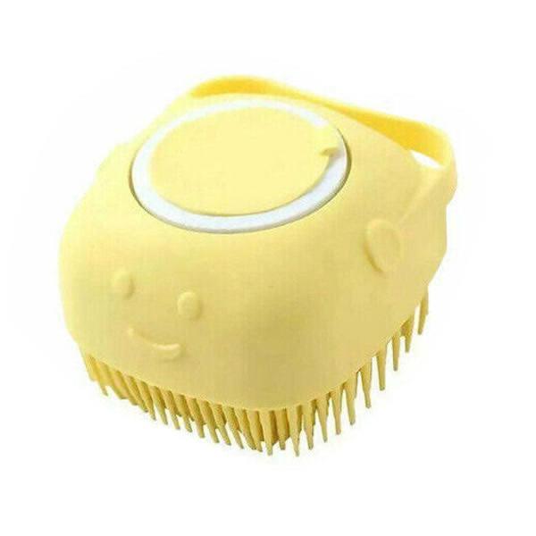 Pet Massage Bath Brush For Dog Cat Shampoo Dispenser Silicone Scrubber Wash Tool Yellow