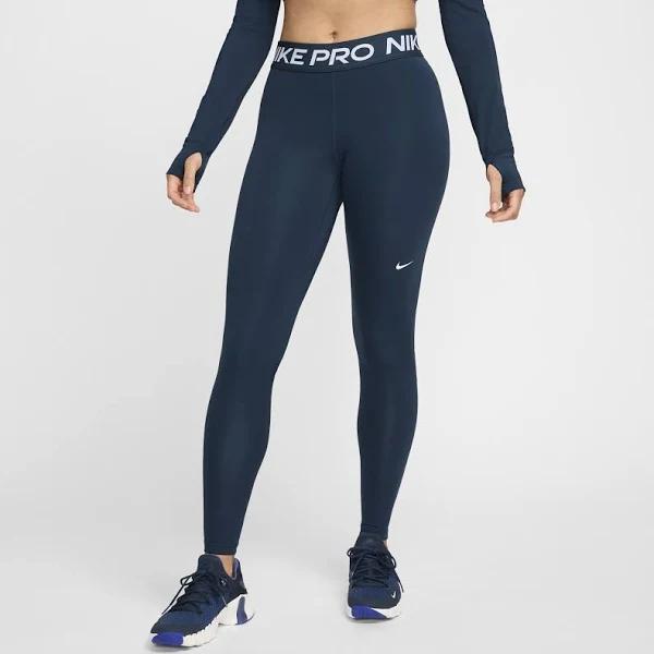 Nike Pro Women's Mid-Rise Mesh-Panelled Leggings - Blue - Polyester/Elastane - 50% Recycled Polyester