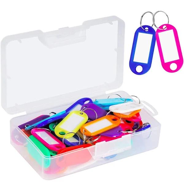 Cuttte 50 Pack Plastic Key Tags with Container Key Labels with Ring and Label Window 10 Colors