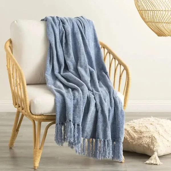 Renee Taylor Newland Polyester Chenille Throw 130 x 170 CMS French Blue