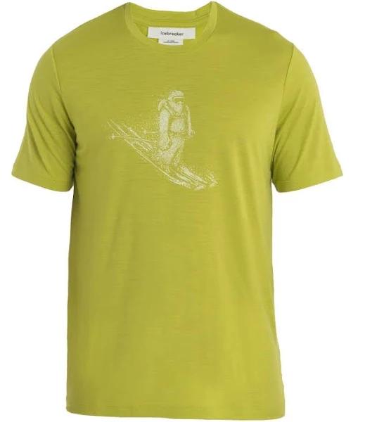 Icebreaker Tech Lite II SS Mens Tee Skiing Yeti - Bio Lime - M