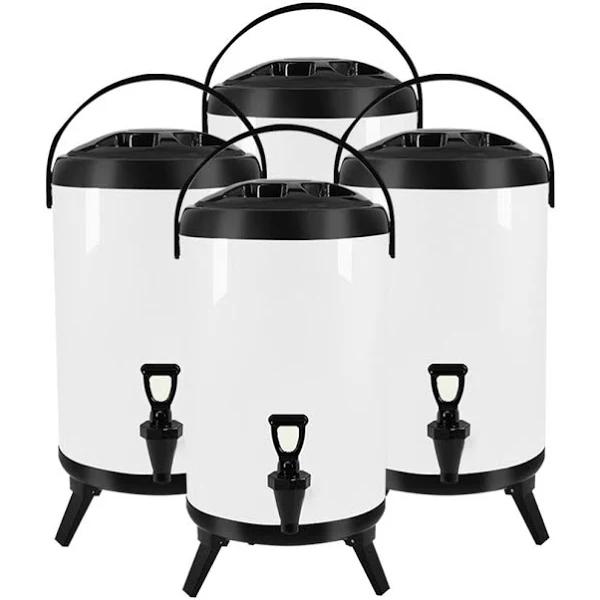 SOGA 4x 8L Stainless Steel Insulated Milk Tea Barrel Hot and Cold Beverage Dispenser Container With Faucet White