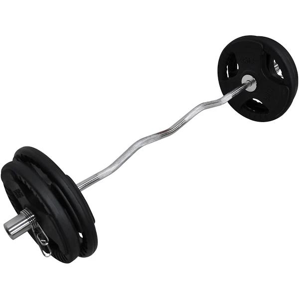 Total 56kg - 120cm Olympic Curl Barbell - Rubber Coated Weight Plate-15kg x 2+ 10kg x 2