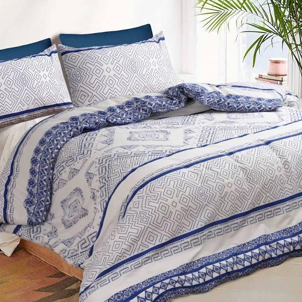 Amsons 100% Cotton Quilt Cover Set - Hampton - Cream/Blue with Extra Pillowcase Pair Single