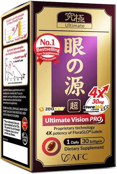 AFC Japan Ultimate Vision Pro - Eye Formula with FloraGLO Lutein, Zeaxanthin, DHA, Bilberry Extract & Astaxanthin for Age-Related Eye Problem, Bl