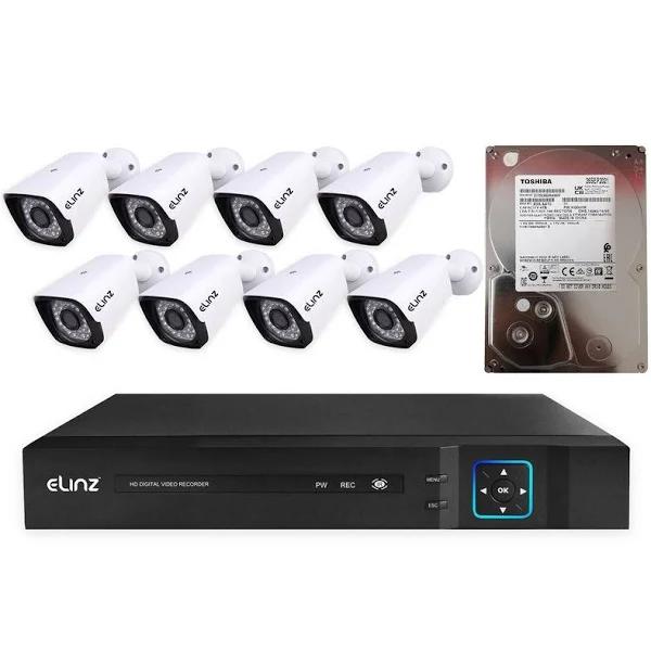 Elinz 8CH AHD 1080P HD Video & Audio Recording CCTV Surveillance DVR 8x Outdoor Bullet Security Camera System 4TB HDD